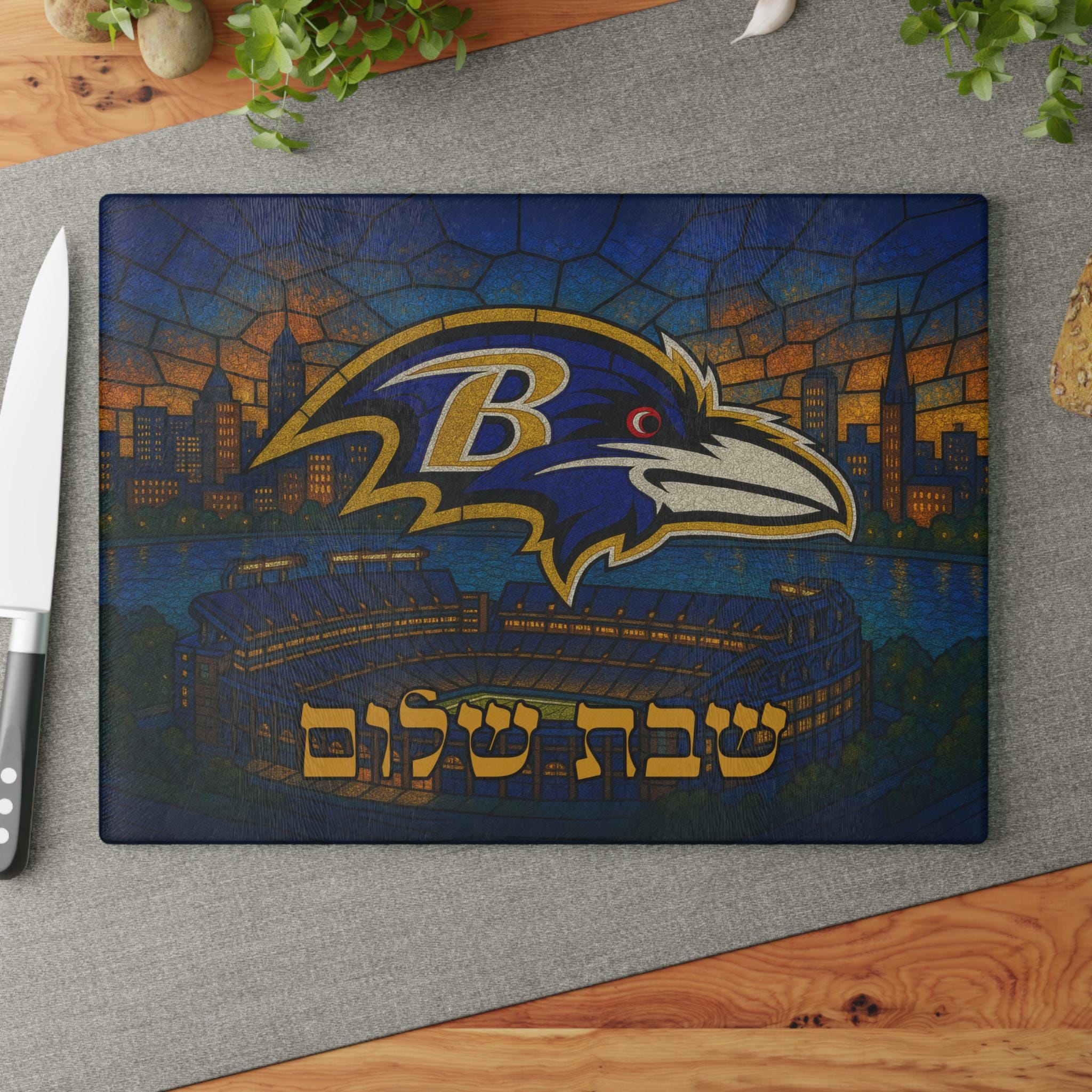 Baltimore Ravens Stained Glass Challah Board, Football Shabbat Tray, Jewish Wedding Gift