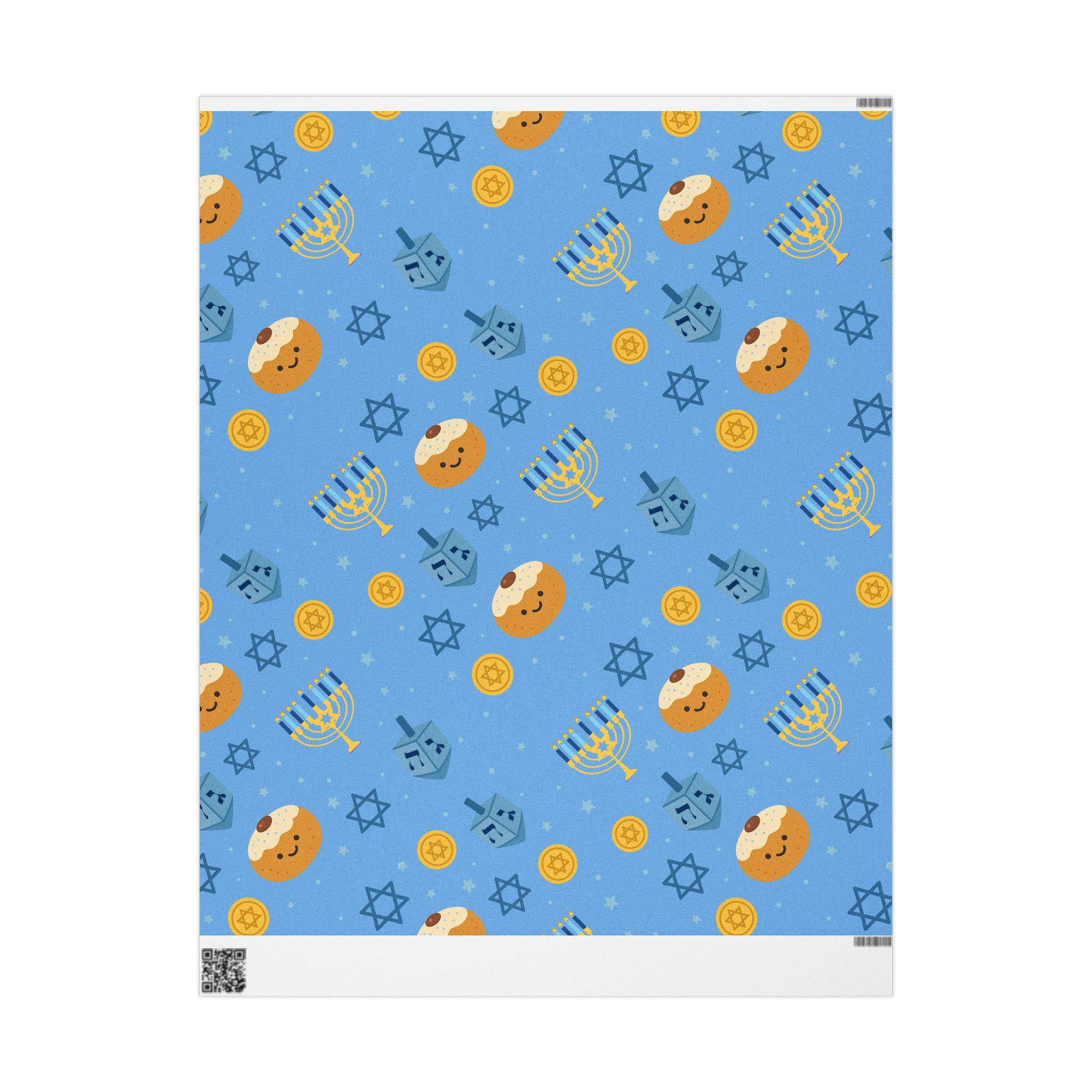 Blue Hanukkah Wrapping Paper, Modern Judaica Gift Wrap, Jewish Holiday Present Packaging