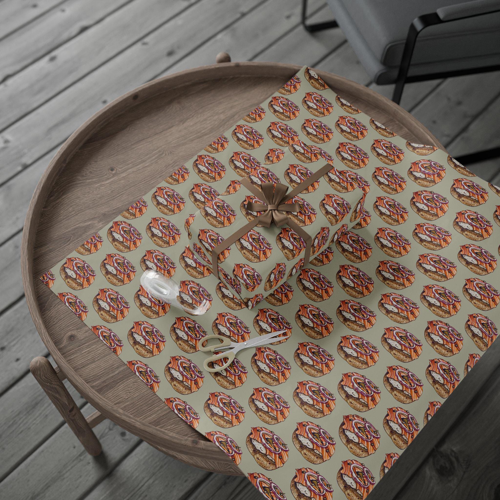 Bagels and Lox Wrapping Paper, Jewish Brunch Gift Wrap