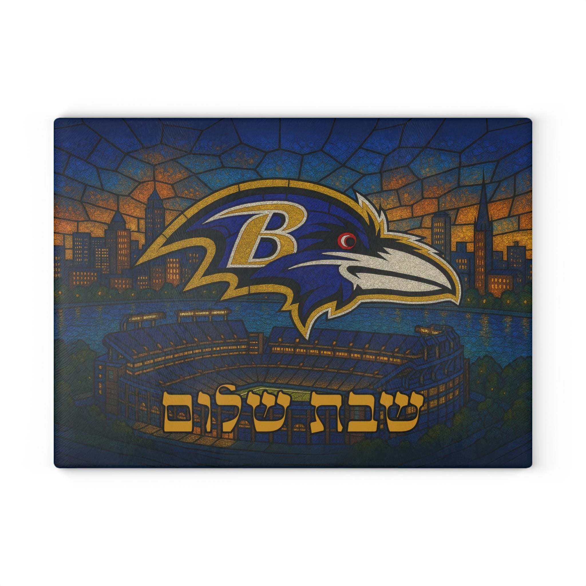 Baltimore Ravens Stained Glass Challah Board, Football Shabbat Tray, Jewish Wedding Gift