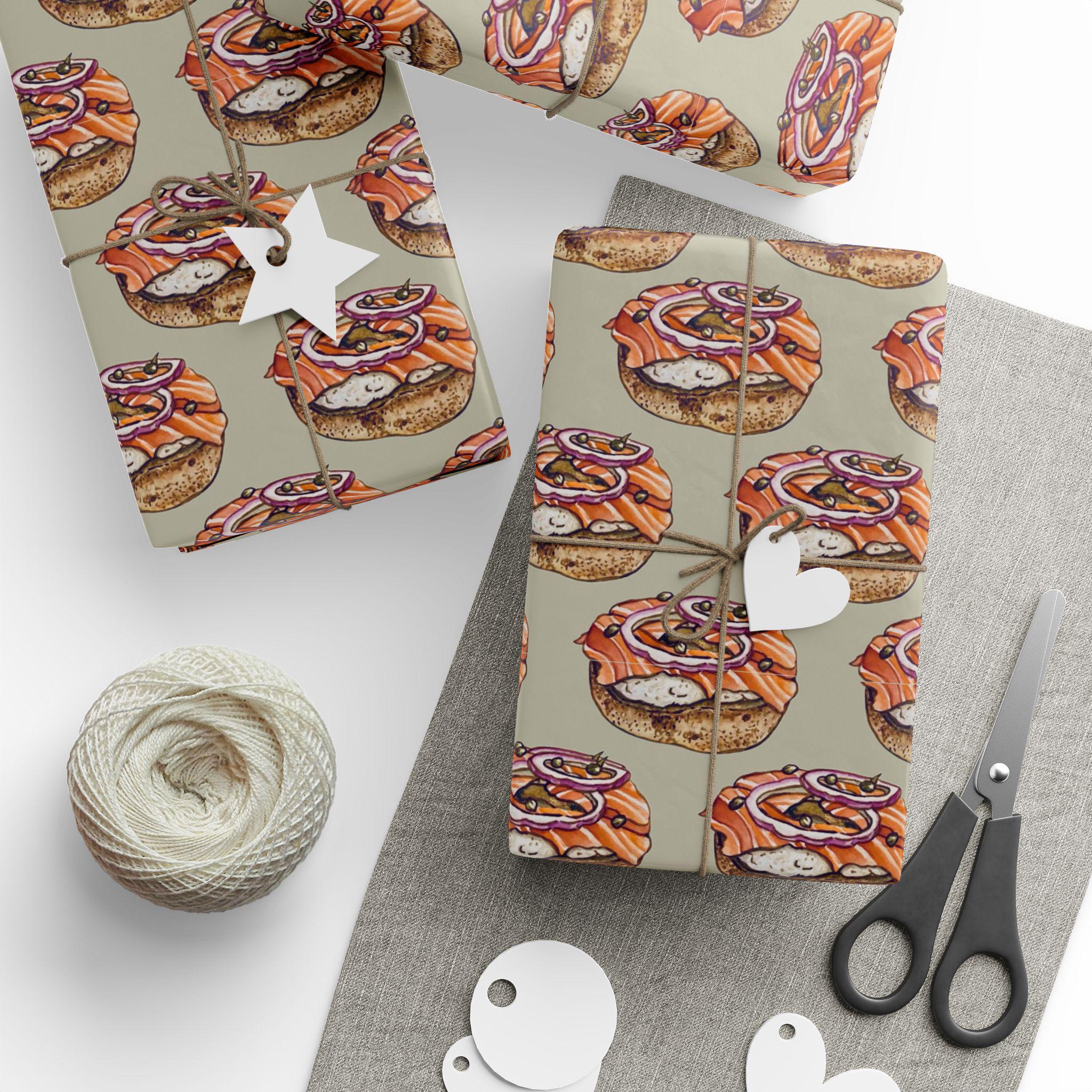Bagels and Lox Wrapping Paper, Jewish Brunch Gift Wrap