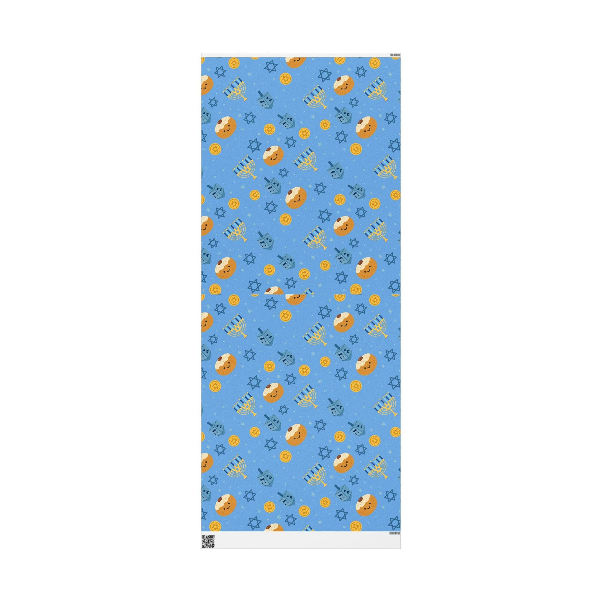 Blue Hanukkah Wrapping Paper, Modern Judaica Gift Wrap, Jewish Holiday Present Packaging