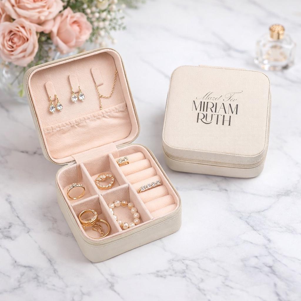 Bat Mitzvah Jewelry Travel Case, Compact Organizer, PU Leather Storage, Gift for Her