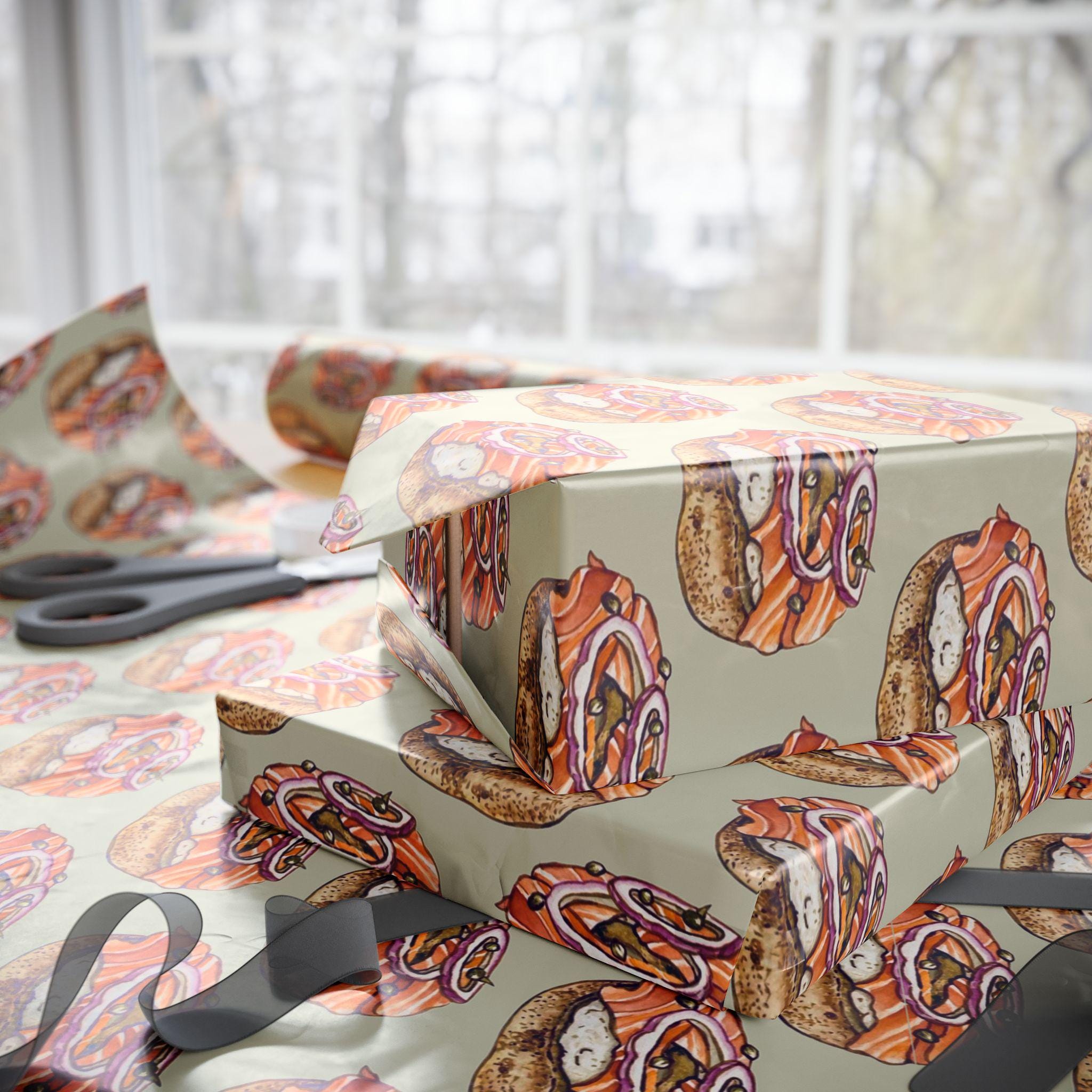 Bagels and Lox Wrapping Paper, Jewish Brunch Gift Wrap